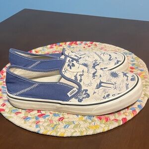 Vans Blue and White Graphic Slip-On Sneakers